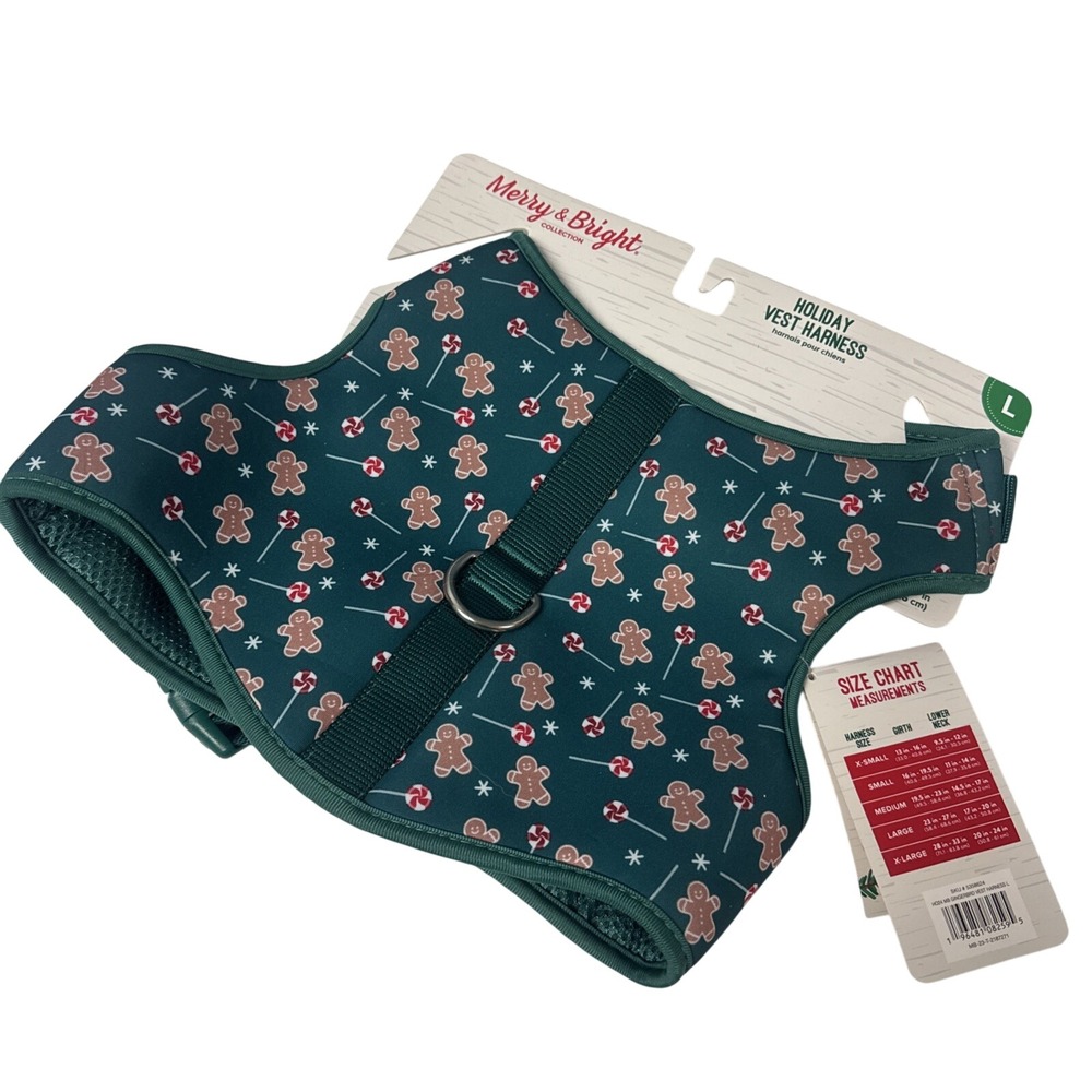 Merry & Bright Christmas Dog Harness Sz Large Gingerbread Pattern NEW